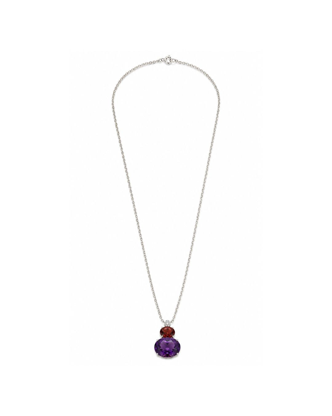 Colar Seixos Ametista Turmalina Rosa em Ouro Branco 18K