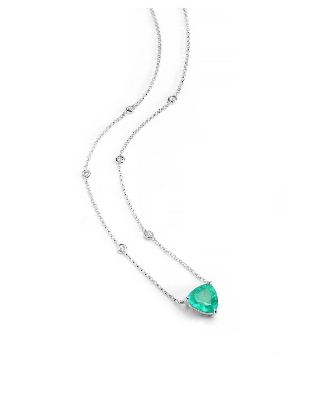 Colar Trilhon Esmeralda em Ouro Branco 18K