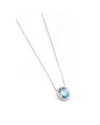 Colar Água Marinha Oval e Diamantes em Ouro Branco 18K