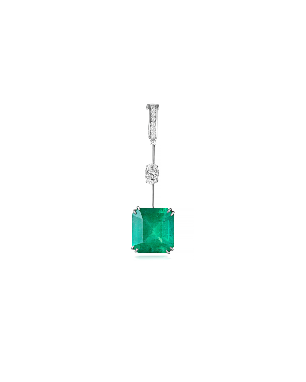 Pingente Clips Esmeralda e Diamantes em Ouro Branco 18K