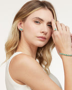 Brinco Trevo G Esmeraldas 4mm em Ouro Branco 18K