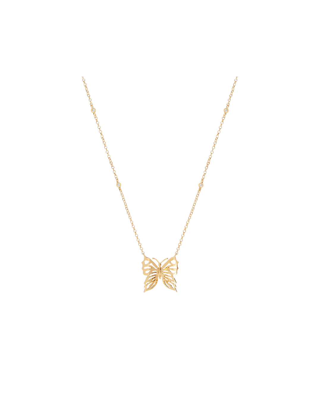 Colar Borboleta M em Ouro 18K e 4 Diamantes - Collab Duda