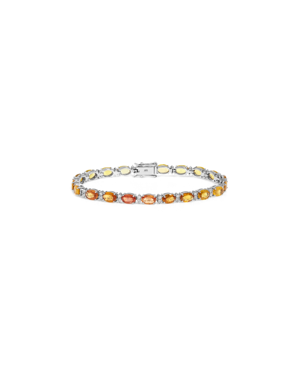 Pulseira Riviera Safira Amarela e Laranja Diamantes em Ouro Branco 18K