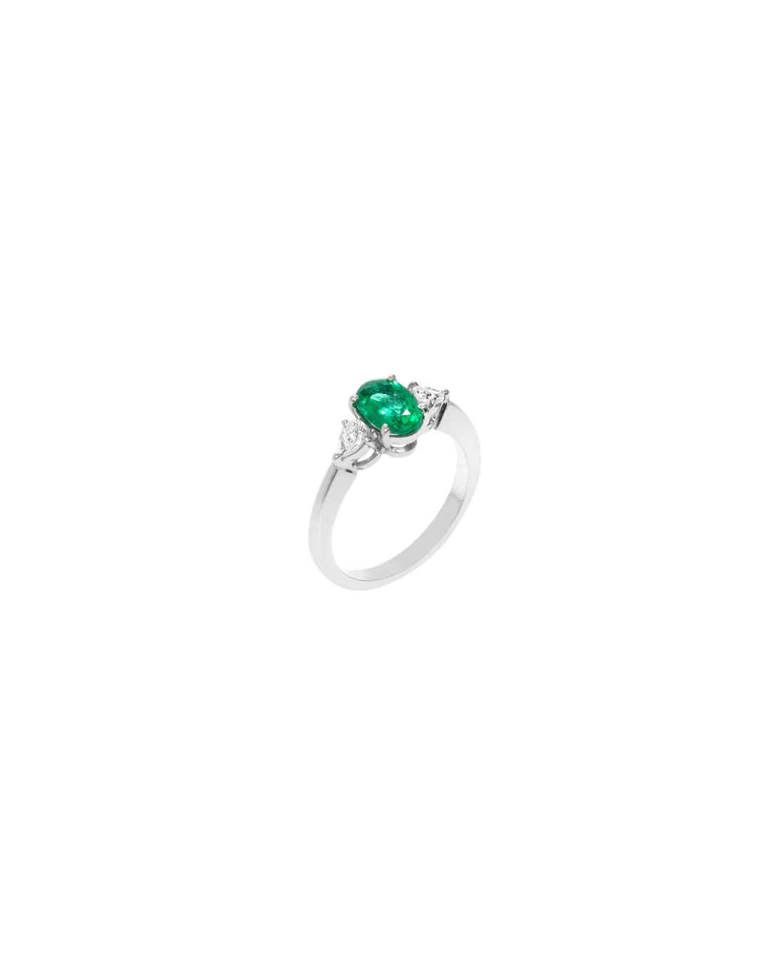 Anel Esmeralda Oval Diamantes em Ouro Branco 18K