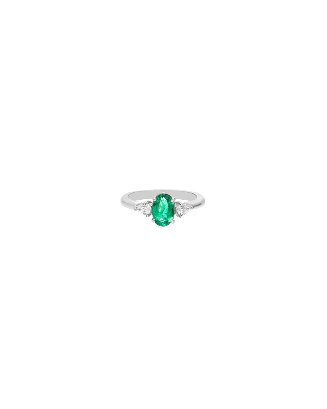 Anel Esmeralda Oval Diamantes em Ouro Branco 18K