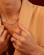 Anel Rubelita Oval Diamantes em Ouro Branco 18K