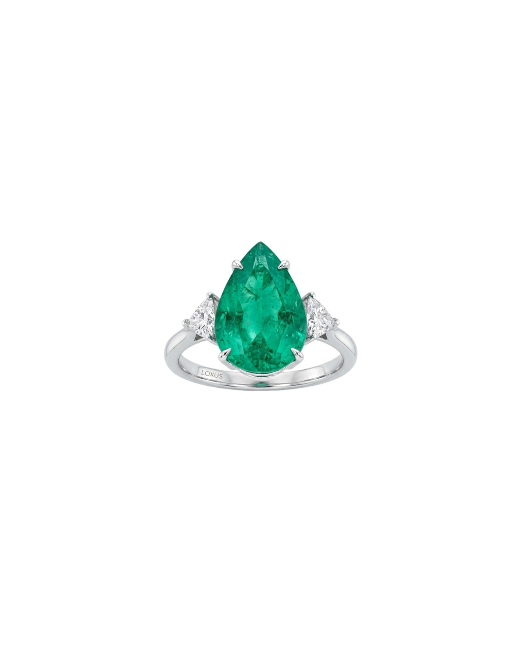 Anel Esmeralda Gota em Ouro Branco 18K