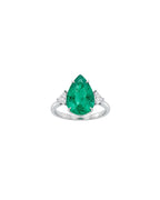 Anel Esmeralda Gota em Ouro Branco 18K