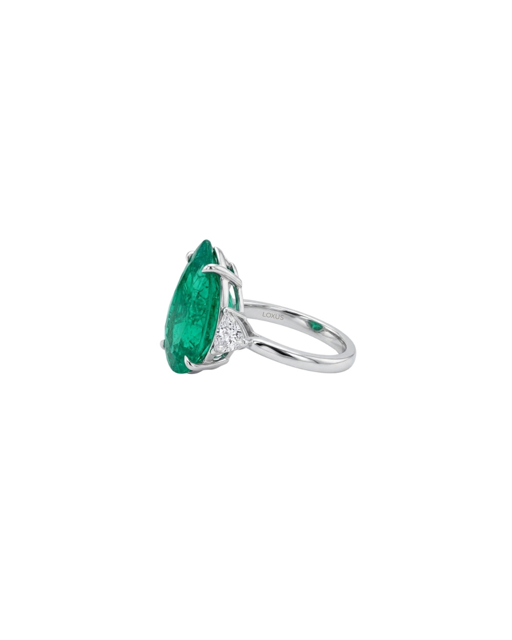 Anel Esmeralda Gota em Ouro Branco 18K