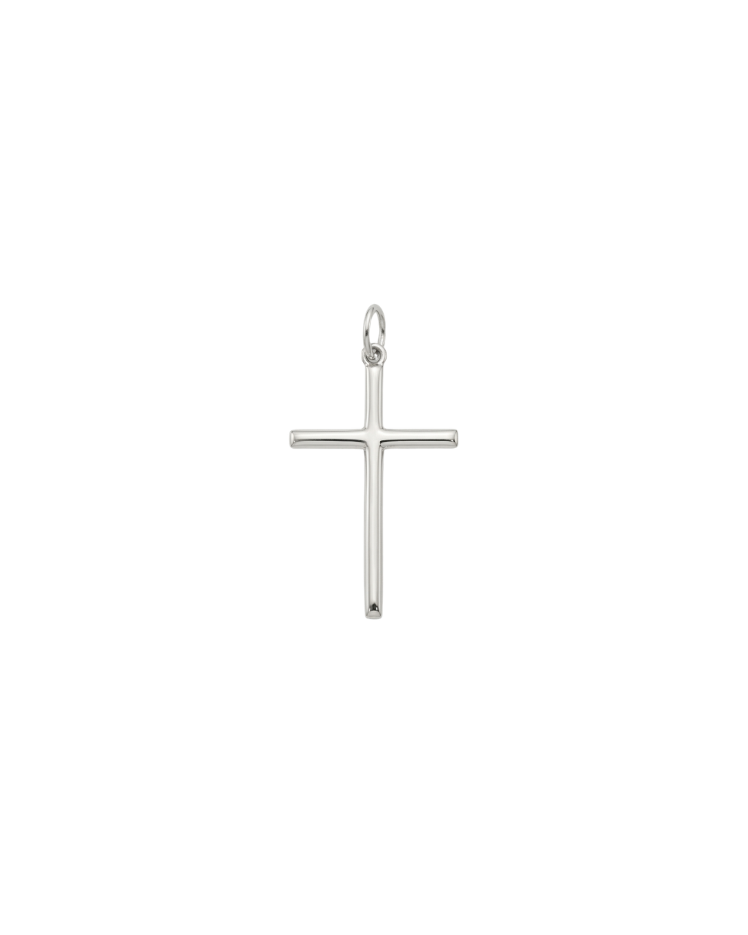 Pingente Cruz Lisa M em Ouro Branco 18K