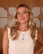 Colar SEA Água Marinha e Kunzita com Riviera em Ouro Branco 18K