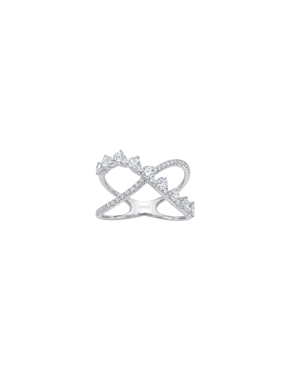 Anel X Ondulado Diamantes em Ouro Branco 18K