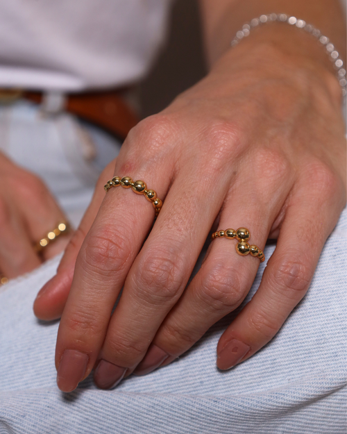 Anel Esferas 9 Bolinhas em Ouro 18K