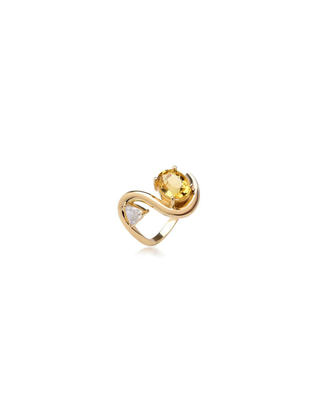 Anel MOMA Berilo Oval e Diamante em Ouro Amarelo 18K