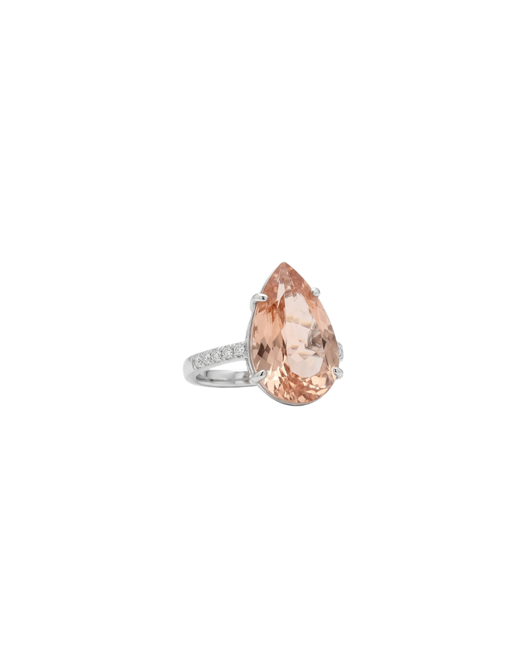 Anel Gota Morganita e Diamantes em Ouro Branco 18K