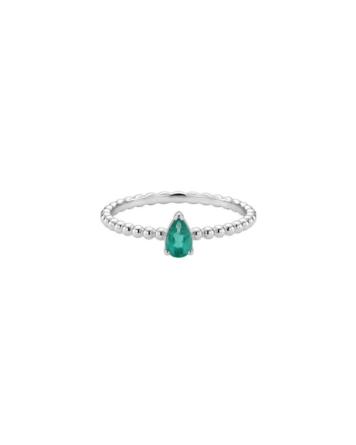 Anel Bolinhas Gota Esmeralda em Ouro Branco 18K