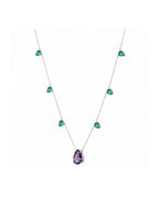 Colar Ametista e Esmeraldas Gotas em Ouro Branco 18K